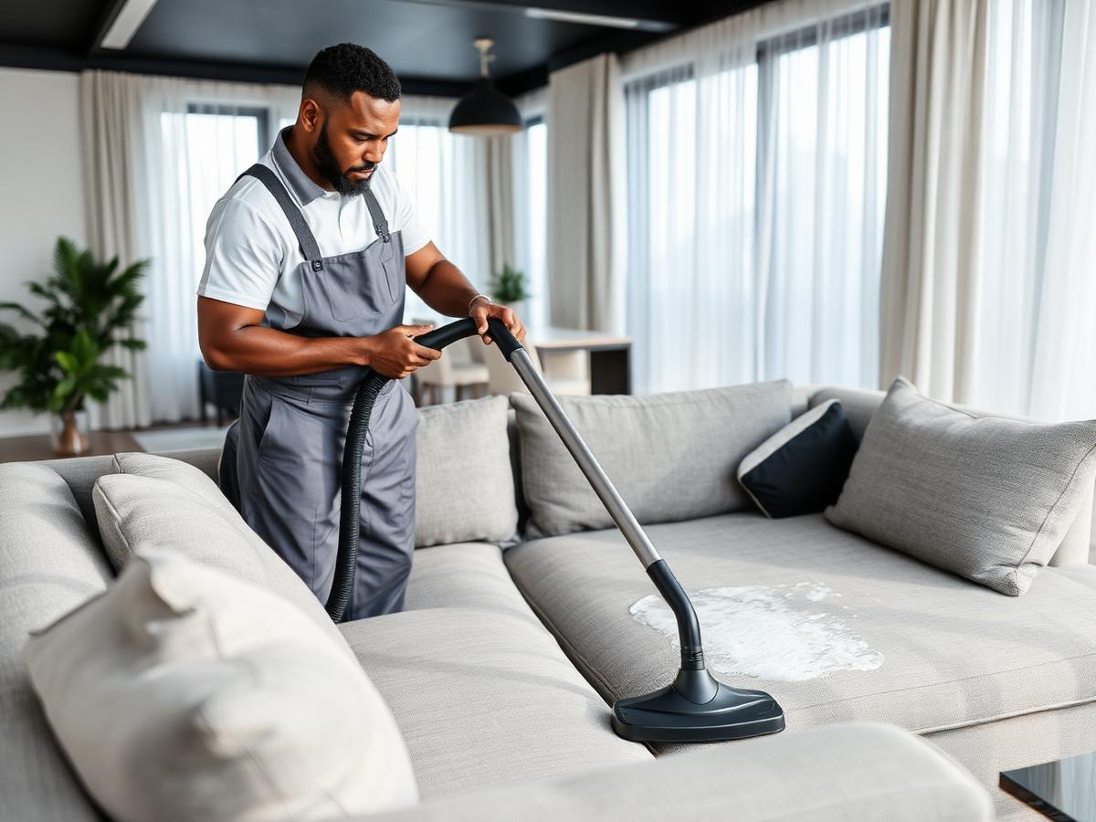 Deep cleaning a fabric sofa with an extraction machine